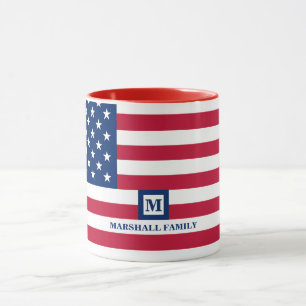 Taza 4 De Julio Monograma Personalizado De La Bandera E