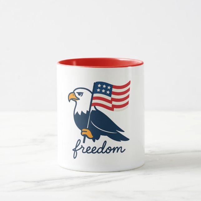 Taza 4 de julio: Mug de la Libertad con bandera y calvo (Centro)