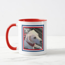 Taza 4 de julio: Perro rojo blanco azul con bufanda