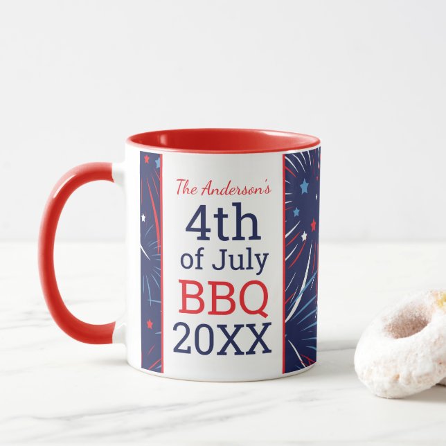 Taza 4 de julio Reunión de Familia Personalizada BBQ (Con donut)