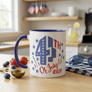 Taza 4 de Julio Rojo Blanco y Azul con Nombre Personali
