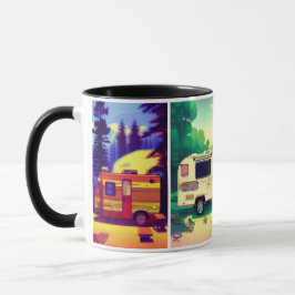 Taza 4 foto camping trailer escena relajante café mu