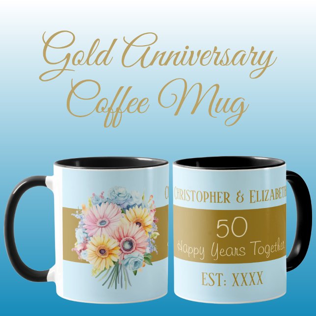 Taza 50° aniversario de oro nombres de flores azules (Subido por el creador)