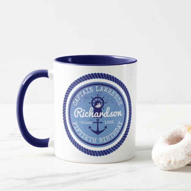 Taza 50.o Capitán Nautical Rope Anchor Helm del (Con donut)