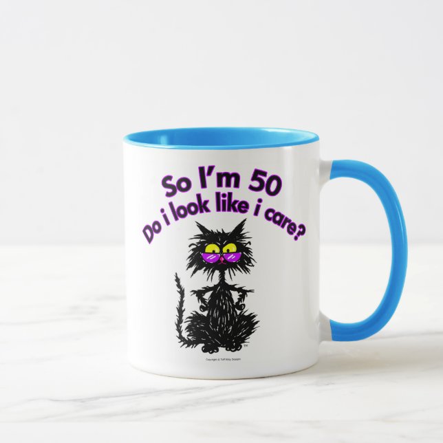 Taza 50.o Regalos del gato del cumpleaños (Derecha)