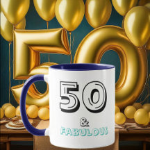 50 y fabuloso cumpleaños: Blue Typography Mug