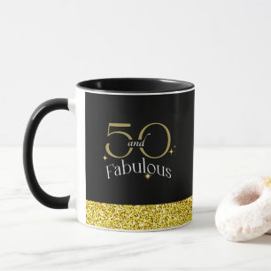 Taza 50 y Fabuloso Elegante Script Purpurina de Oro Neg