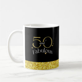 Taza 50 y Fabuloso Elegante Script Purpurina de Oro Neg