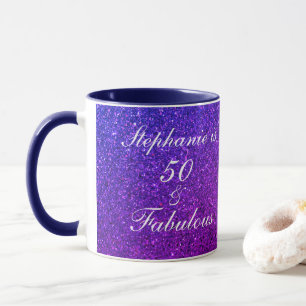 Taza 50 Y Fabuloso Purpurina Púrpura Blanco Rosa