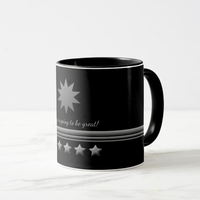 Taza 5 Star Silver Text Black Professional Business Mug (Anverso derecho)
