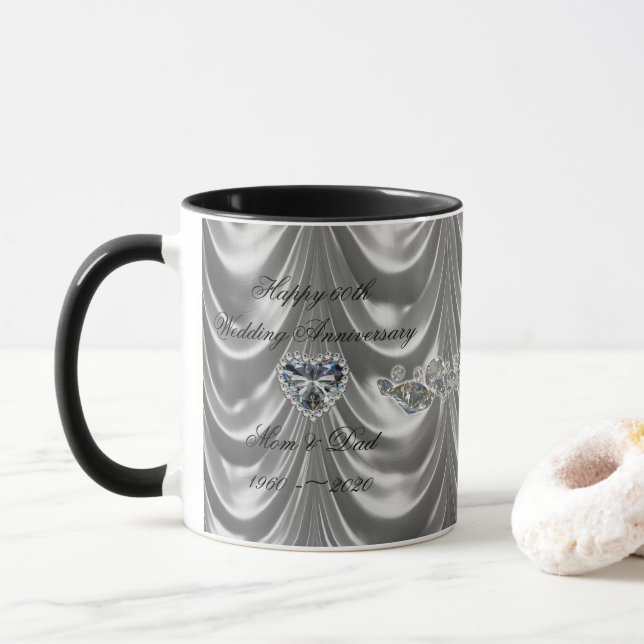 Taza 60° aniversario Boda Corazón de Diamante (Con donut)