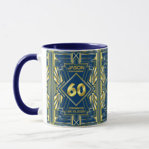 Taza 60 cumpleaños Art Deco Gold Blue Great Gatsby