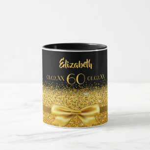Taza 60 cumpleaños monograma de oro negro lujoso