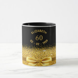 Taza 60 cumpleaños nombre de oro negro arco elegante cl