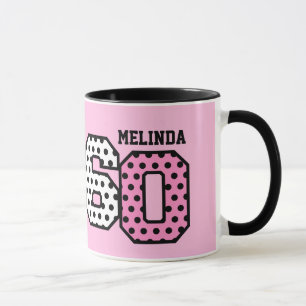 Taza 60.o Nombre de encargo V04E de los LUNARES ROSADOS