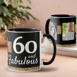 Taza 60 y Fabuloso Brillo Dorado 2 Foto Cumpleaños 60<br><div class="desc">Taza Negra Cumpleaños 60 con Brillo Dorado y 2 Fotos. Agrega tus fotos - puedes usar una foto antigua y una nueva.</div>