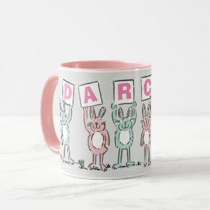 Taza 6 Letra Name With Fun Rabbits Mug