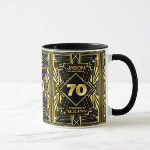 Taza 70 cumpleaños Art Deco Oro Gran Gatsby Negro