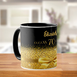 Taza 70 cumpleaños oro negro elegante nombre clásico
