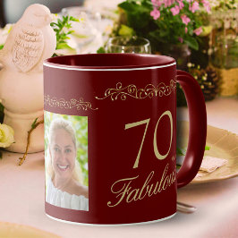 Taza 70 y fabulosa foto de cumpleaños 70 del Ornamento