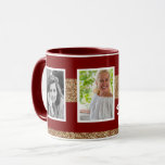 Taza 70 y Fabulous Gold Purpurina 2 Photo 70th Birthday<br><div class="desc">70 y Fabulous Gold Purpurina 2 Fotos 70th Birthday Red Mug. El diseño tiene un purpurina de oro falso con dos fotos personalizados en un fondo rojo oscuro. Añade tus fotos - puedes usar una foto antigua y nueva.</div>