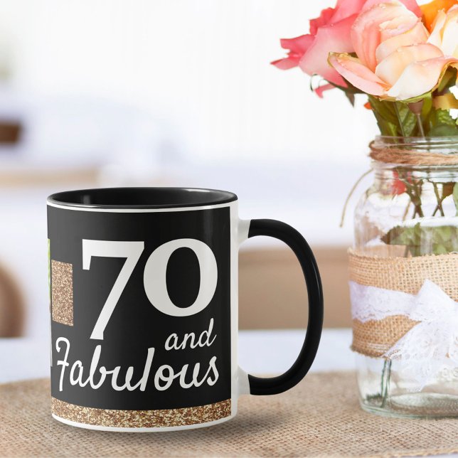 Taza 70 y Fabulous Gold Purpurina 2 Photo 70th Birthday (Subido por el creador)
