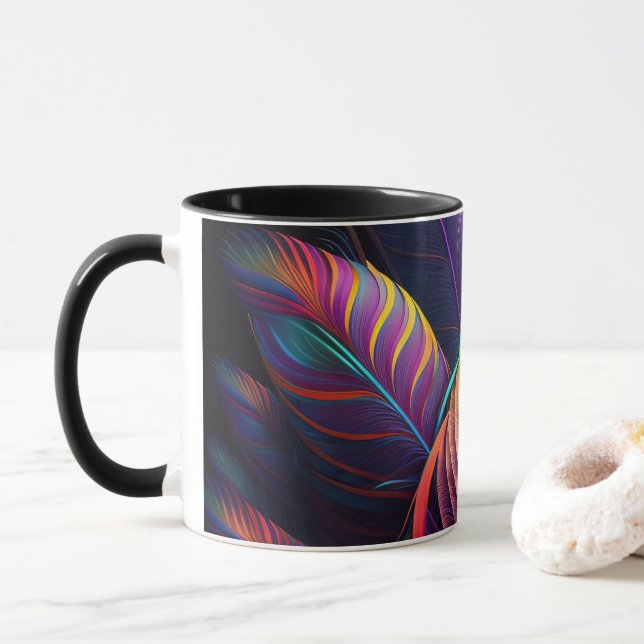 Taza 70s 60s Psychedelic Feathers  (Con donut)