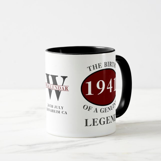 Taza 80.º cumpleaños Nacido en 1941 Monograma Leyenda R (Anverso derecho)