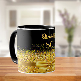 Taza 80 cumpleaños nombre de oro negro elegante clásico