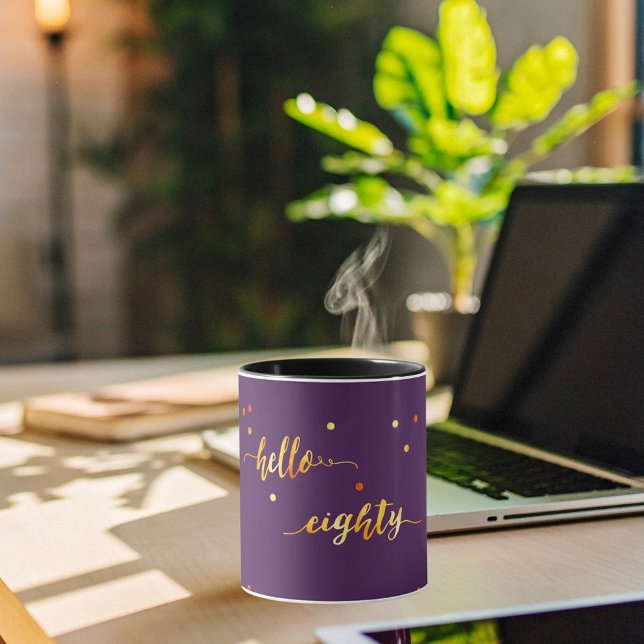 Taza 80 cumpleaños oro morado hola 80 tipografía (Subido por el creador)