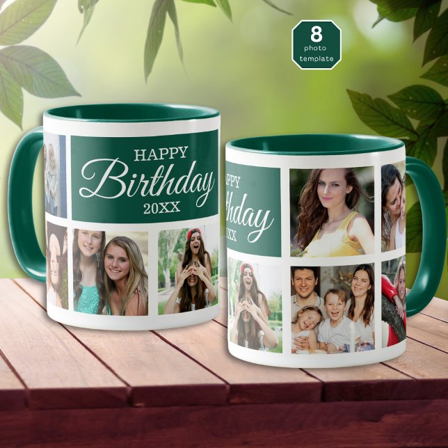 Taza 8 Colage de Fotos Verde Feliz Cumpleaños     (Subido por el creador)