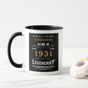 Taza 90 cumpleaños nacido en 1931 retro negro personali
