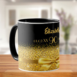 Taza 90 cumpleaños nombre de oro negro elegante clásico
