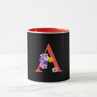 Taza A Floral Cursiva Rojo Dentro de Negro Monograma