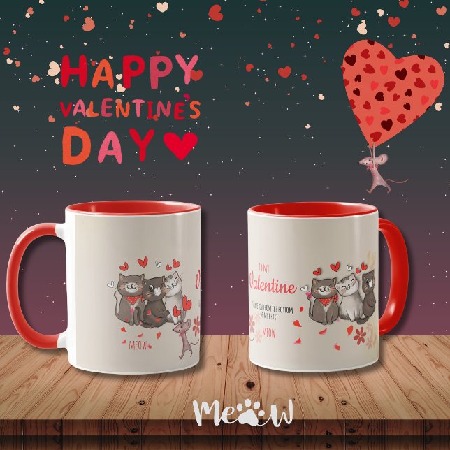 Taza A mi favorita de Valentine Meow Feline (To my Valentine Meow Feline favorite Mug red handle)