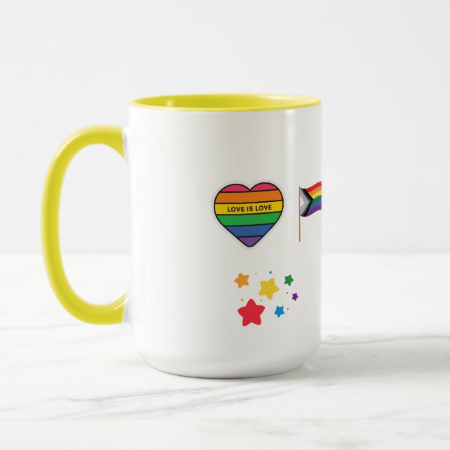 TAZA A SIP OF PRIDE, LGBTQ HAPPY TO BE ME CERAMIC MUG (Izquierda)