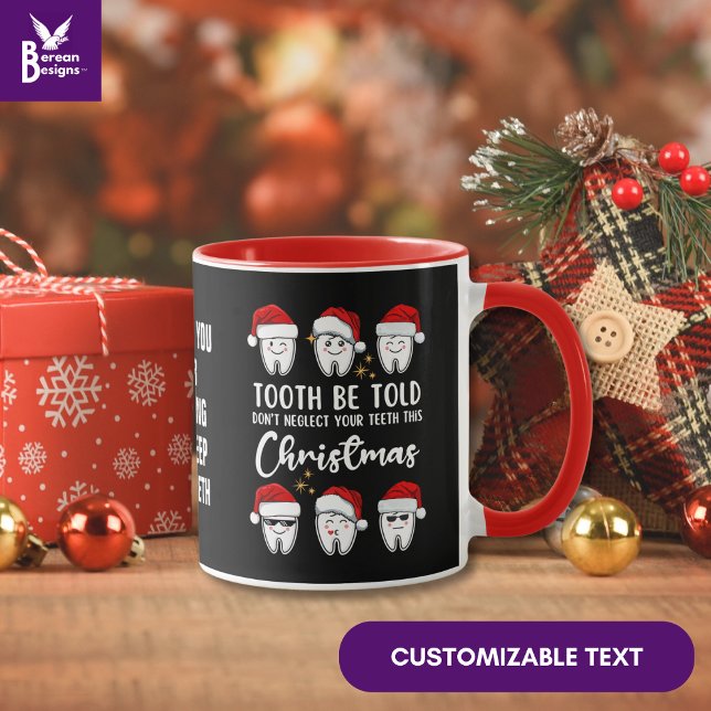Taza A TOOTH SE LE DIJO A Navidades Dentales Personaliz (Fun DENTAL CHRISTMAS Tooth Be Told Mug with Kawaii design and custom text. Great gift for dentists.)
