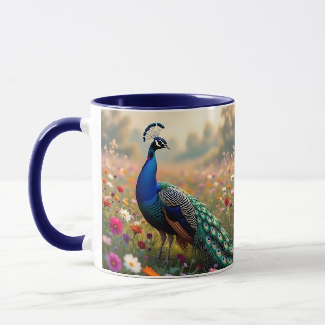 Taza A Turquoise and Blue Peacock in Flowers  (Izquierda)