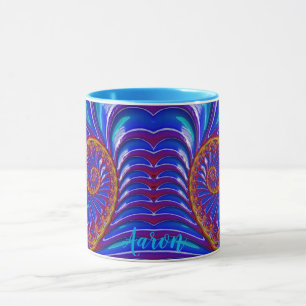Taza AARON ~ GLOSSY 3D Zany Blue Yellow Fractal ~ Mug