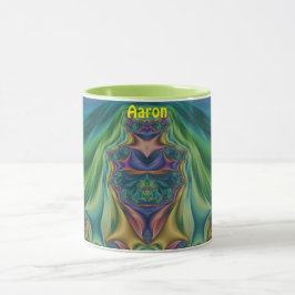 Taza AARON ~ Zany 3D Fractal ~ Purple Green Yellow Mug