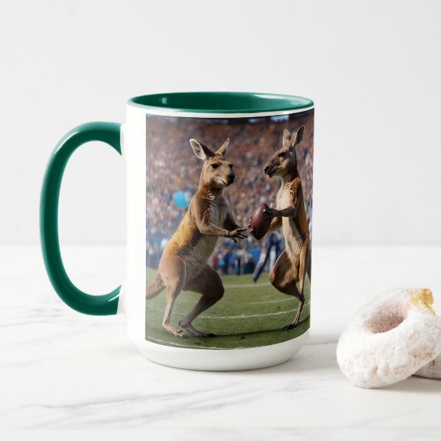 Taza "Abajo la acción: Kangaroos jugando las reglas aus (Con donut)