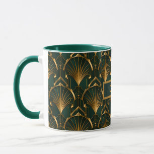 Taza Abano de oro verde esmeralda Art Deco con nombre p