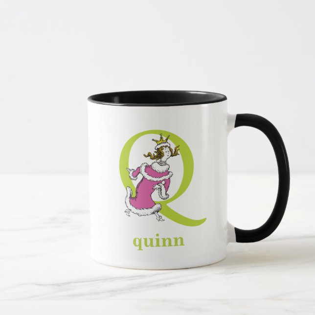 Taza ABC del Dr. Seuss: Carta Q - Verde | Añadir su nom (Derecha)