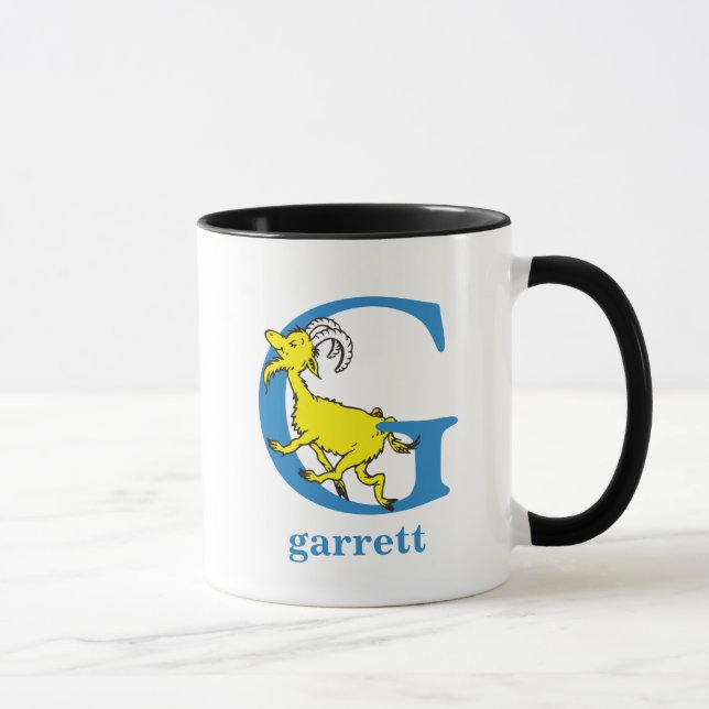 Taza ABC del Dr. Seuss: Letra G - Azul| Agregar su nomb (Derecha)