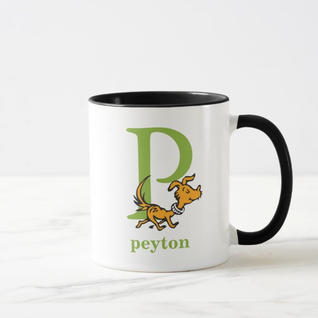 Taza ABC del Dr. Seuss: Letra P - Verde| Agregar su nom (Derecha)