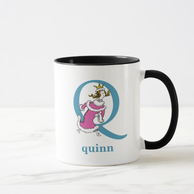Taza ABC del Dr. Seuss: Letra Q - Azul| Agregar su nomb (Derecha)