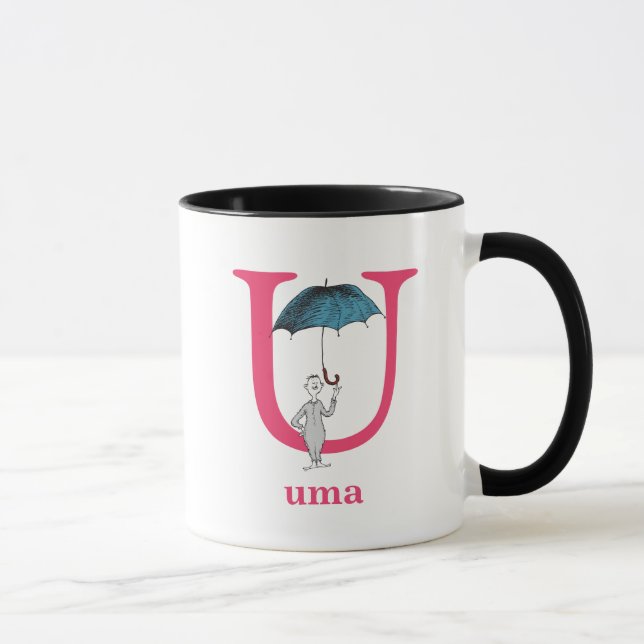 Taza ABC del Dr. Seuss: Letra U - Rosa| Agregar su nomb (Derecha)