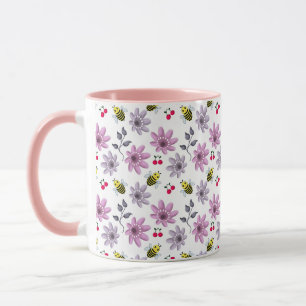Taza Abeja Linda Patrón Floral Estética Cottagecore Ros