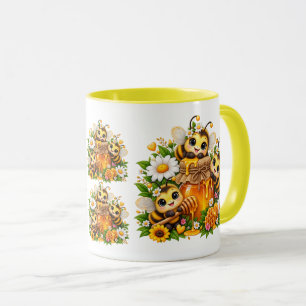 Taza Abejas de Miel Lindas Flores Silvestres Tarro de M