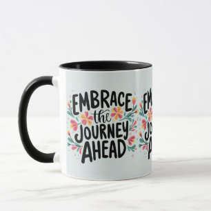 Taza Abraza el viaje adelante tipografía floral boho